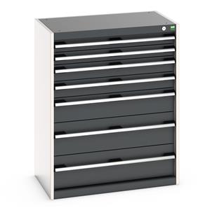 Bott Cubio drawer cabinet with overall dimensions of 800mm wide x 525mm deep x 1000mm high Cabinet consists of 2 x 75mm. 2 x 100mm, 1 x 150mm and 2 x 200mm high drawers 100% extension drawer with internal dimensions of 675mm wide x 400mm deep. The... Bott Drawer Cabinets 800 Width x 525 Depth